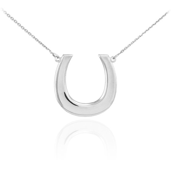 14k Solid Gold Open Horseshoe Horse Shoe Lucky Pendant Necklace - Picture 6 of 7